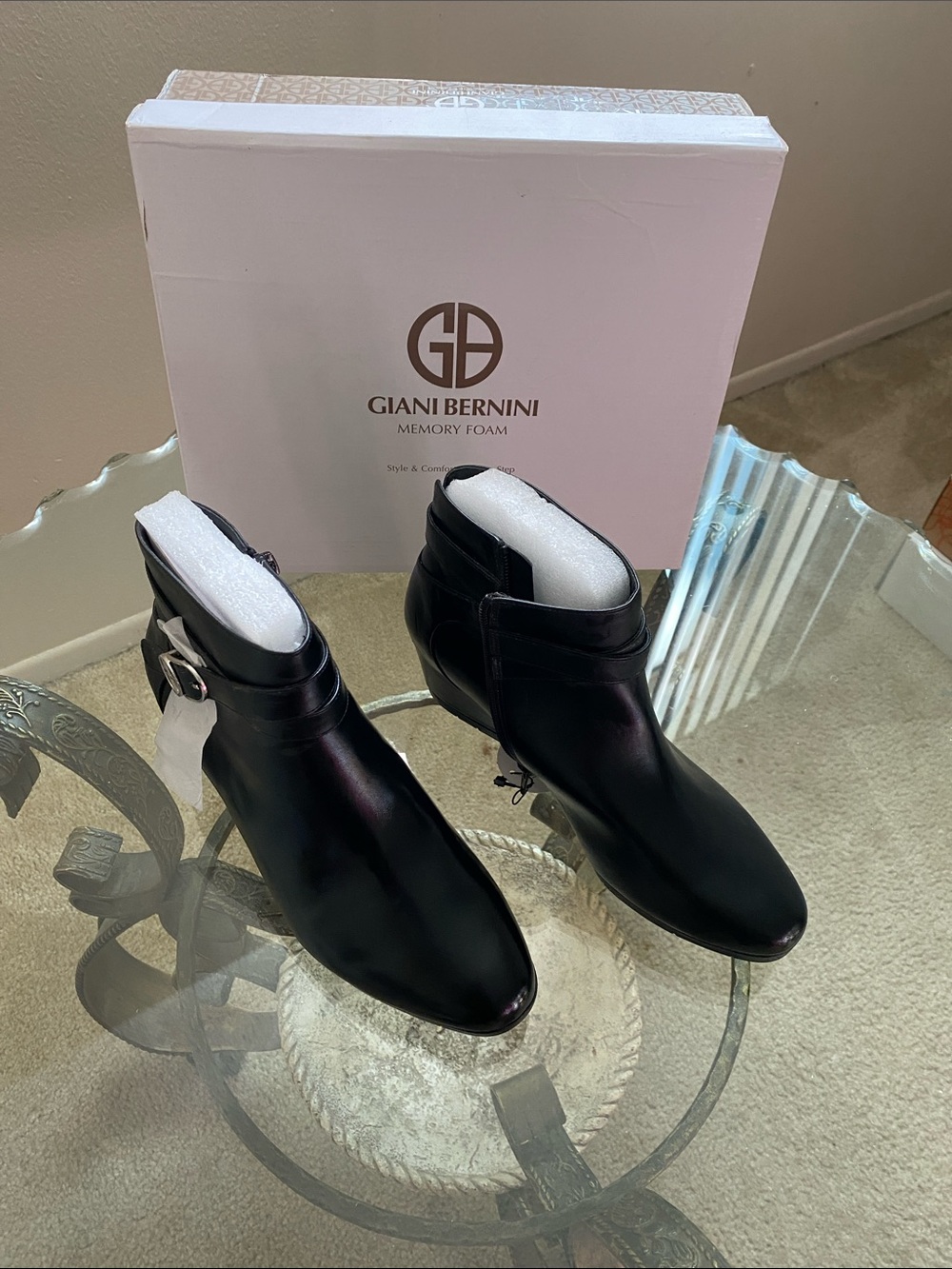 Giani Bernini Men's Black Leather Ankle Boots with Side Buckle